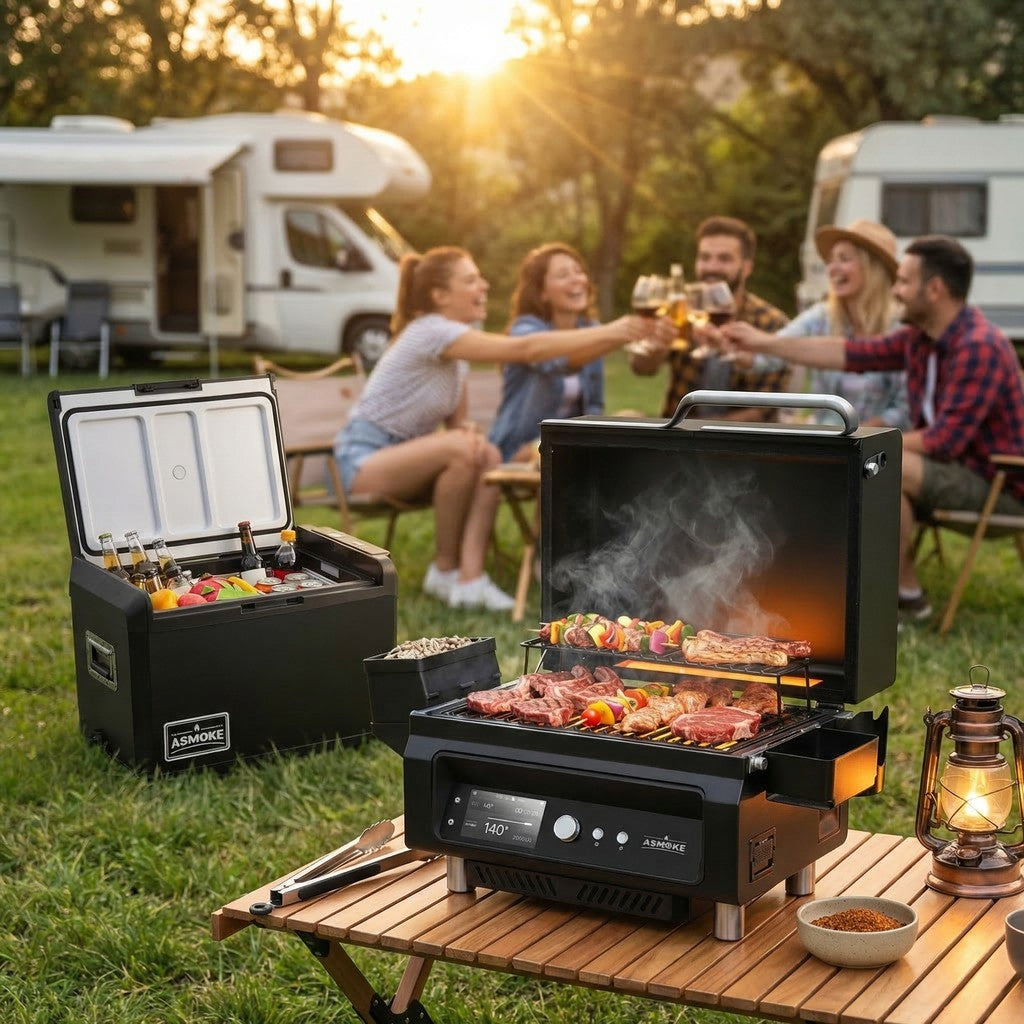 ASMOKE Essential Portable Wood Pellet Grill & Smart Smoker with 47L Premium Mini Fridge Bundle V642-XFAS-BNDL-ESS-GRL-FDG47