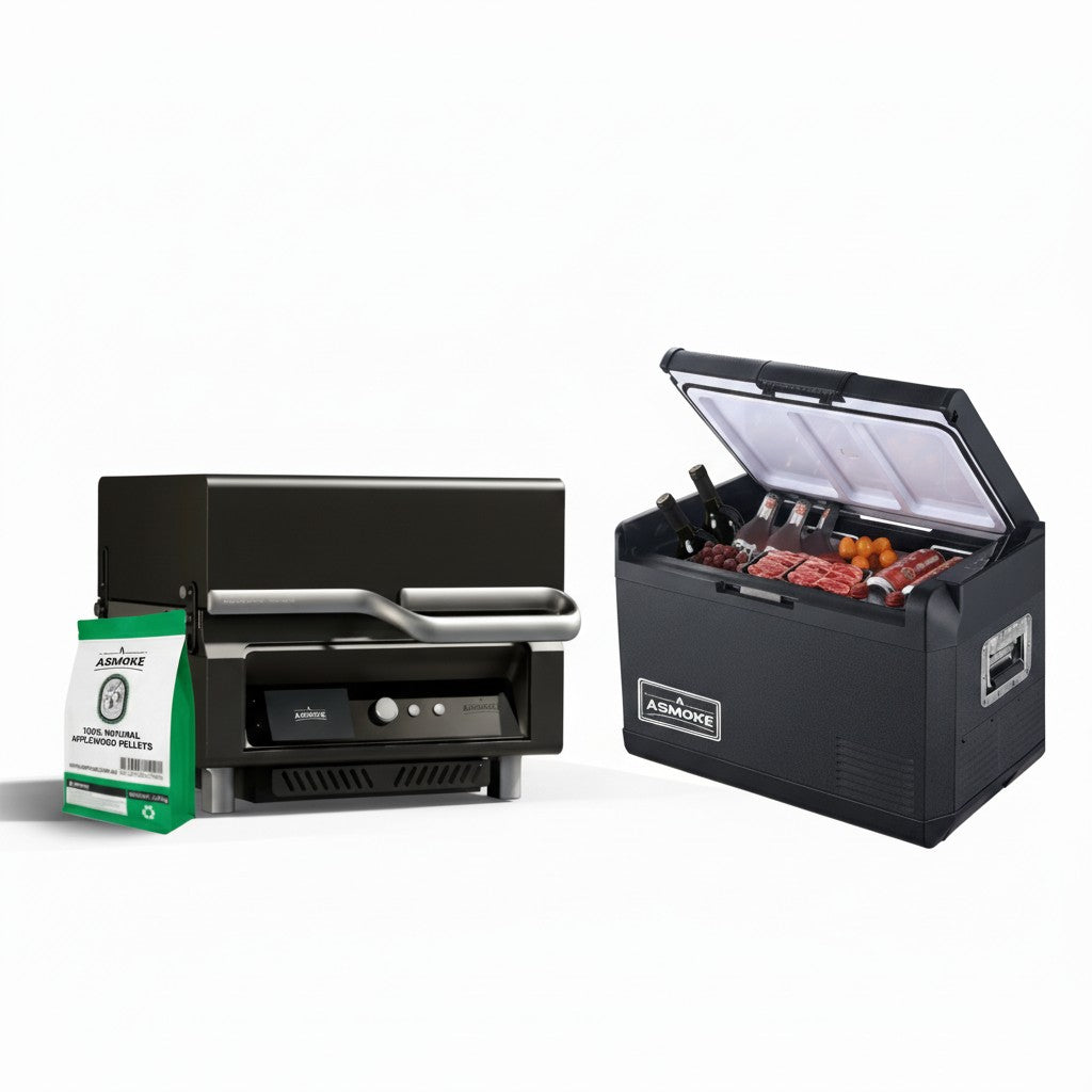 ASMOKE Essential Portable Wood Pellet Grill & 47L Mini Fridge Bundle + 5lb Apple Wood Pellets V642-XFAS-BNDL-ESS-GRL-FDG47-AP5