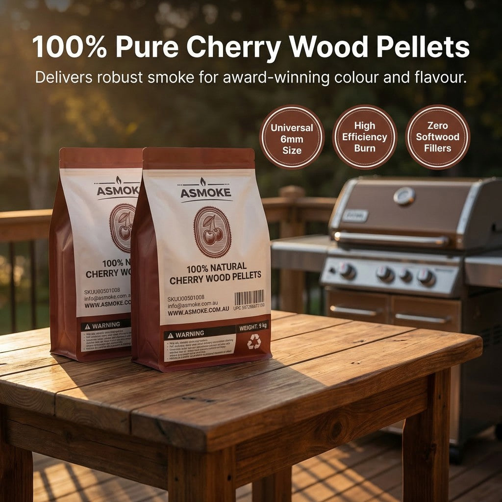ASMOKE 100% Natural Cherry Wood BBQ Smoker Pellets (9kg / 20lbs) x2 V642-XFAS-CHERRY-WO-PEL-20LBX2