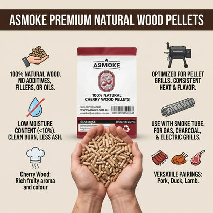 ASMOKE 100% Natural Cherry Wood BBQ Pellets (2.27kg) - Premium Fruit Hardwood for Smoker Grills & Cold Smoking V642-XFAS-CHERRY-WO-PEL-5LB