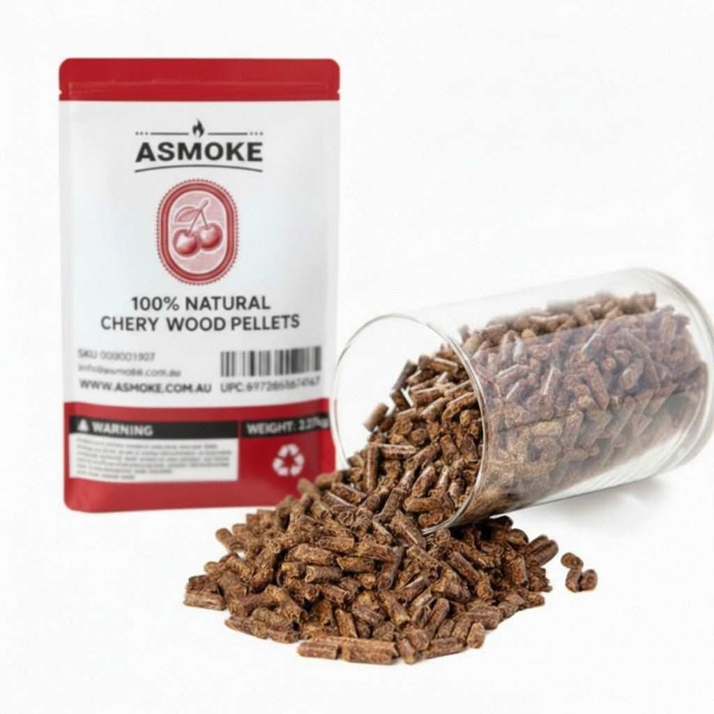 ASMOKE 19kg (40lbs) Premium Cherry Wood BBQ Smoker Pellets Bulk Bundle (8 x 2.27kg Bags) V642-XFAS-CHERRY-WO-PEL-5LBSX8