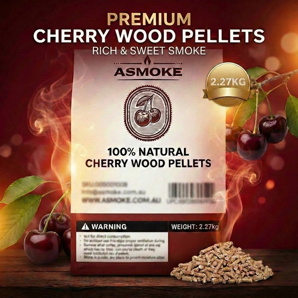 ASMOKE 19kg (40lbs) Premium Cherry Wood BBQ Smoker Pellets Bulk Bundle (8 x 2.27kg Bags) V642-XFAS-CHERRY-WO-PEL-5LBSX8