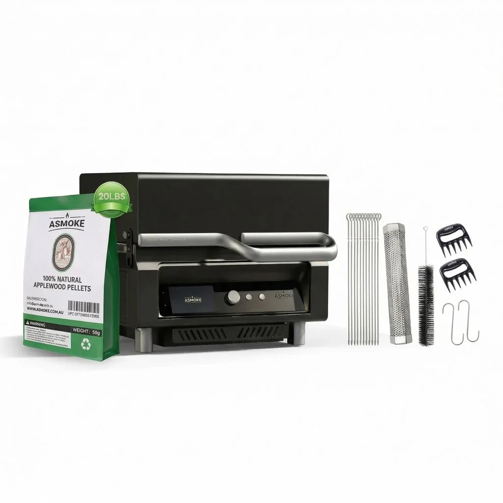 ASMOKE Essential Smart Portable Wood Pellet Grill & Pitmaster Accessory Bundle - Includes 10x Skewers, V642-XFAS-ESS-GRL-MCLSMTMS-AP20LB