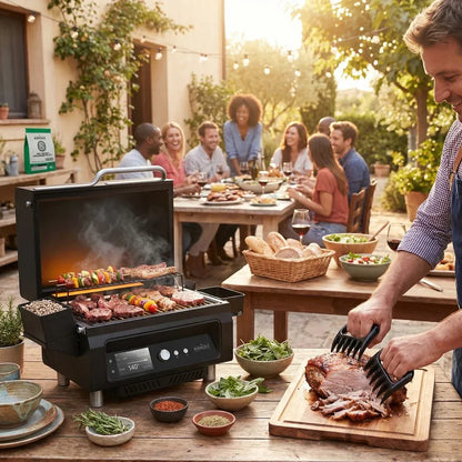 ASMOKE Essential Smart Portable Wood Pellet Grill & Pitmaster Accessory Bundle - Includes 10x Skewers, V642-XFAS-ESS-GRL-MCLSMTMS-AP20LB