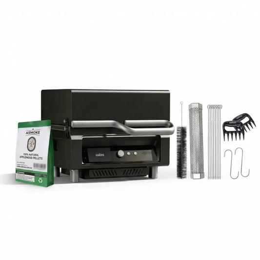 ASMOKE Essential Smart Portable Wood Pellet Grill & 3pc BBQ Tool Set & 5lb Applewood Pellets V642-XFAS-ESS-GRL-MCLSMTMS-AP5LB