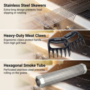 ASMOKE Essential Smart Portable Wood Pellet Grill & 3pc BBQ Tool Set & 5lb Applewood Pellets V642-XFAS-ESS-GRL-MCLSMTMS-AP5LB