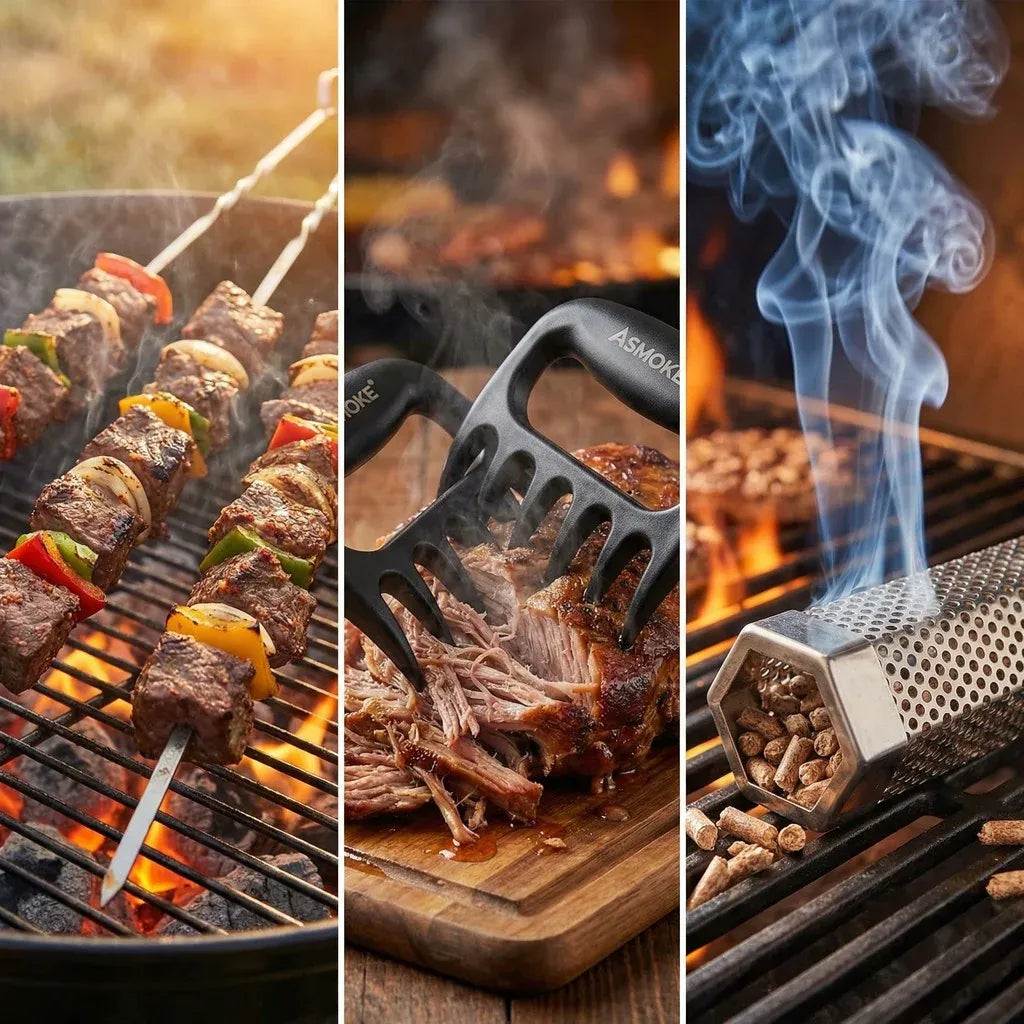 ASMOKE Essential Smart Portable Wood Pellet Grill & 3pc BBQ Tool Set & 5lb Applewood Pellets V642-XFAS-ESS-GRL-MCLSMTMS-AP5LB