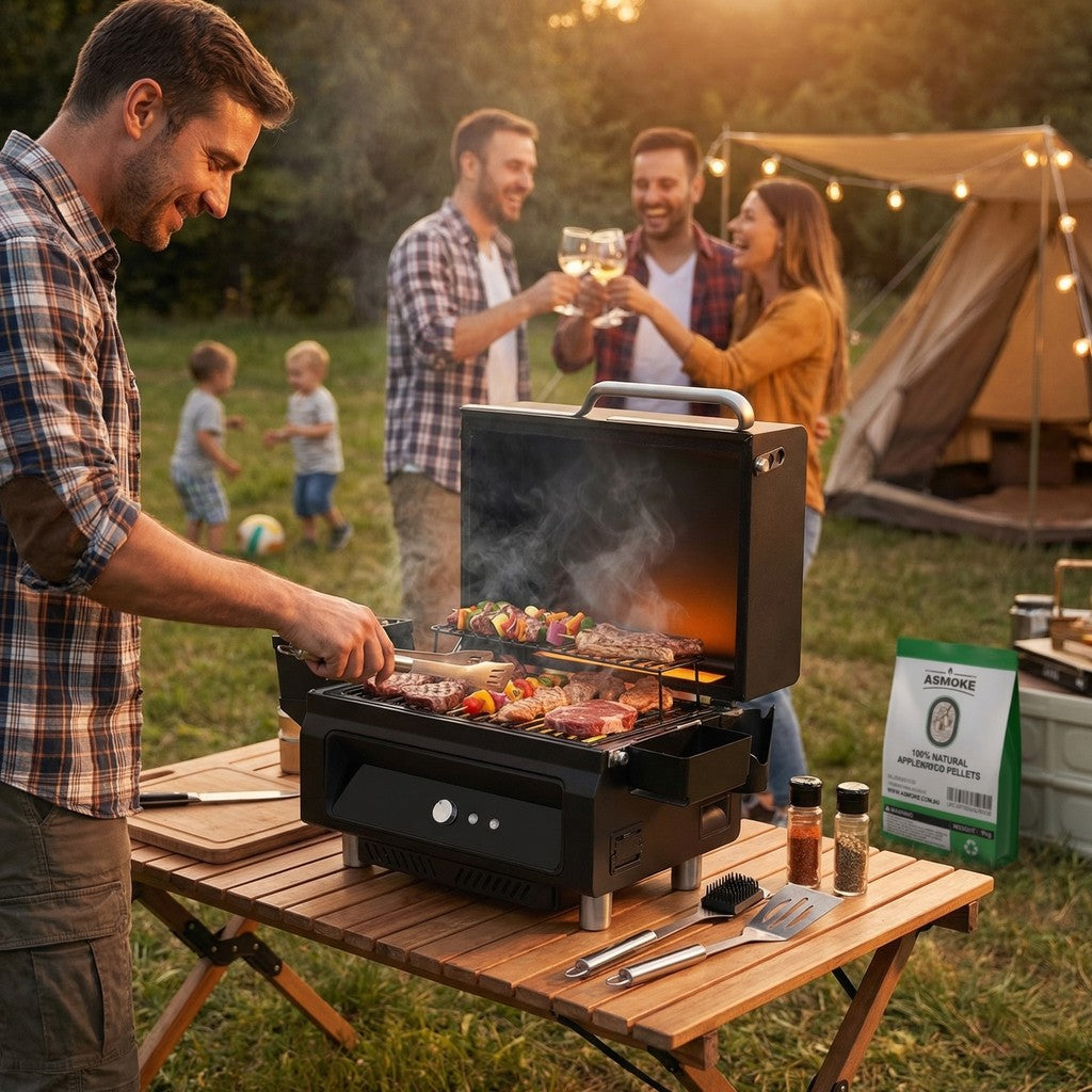 ASMOKE Essential Portable Smart Wood Pellet Grill Smoker & 6pc BBQ Tool Set + 20lb Applewood Pellets Bundle V642-XFAS-ESS-GRL-TLK6-AP20LB