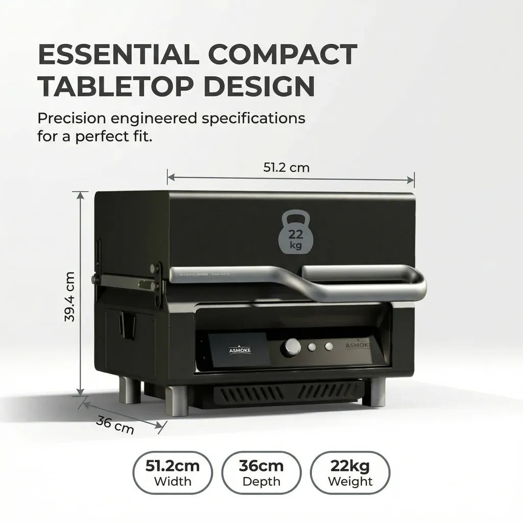ASMOKE Essential Portable Wireless Pellet Smoker - Battery Powered 8-in-1 Mini BBQ Grill with Smart Temp V642-XFAS-GRL-GRY