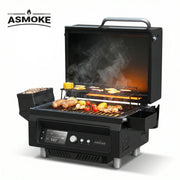ASMOKE Essential Portable Wireless Pellet Smoker - Battery Powered 8-in-1 Mini BBQ Grill with Smart Temp V642-XFAS-GRL-GRY