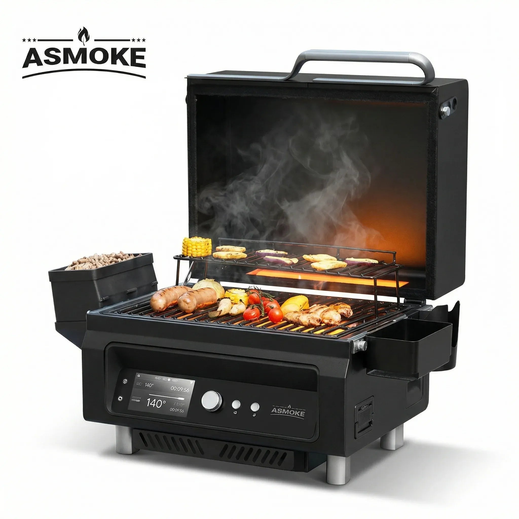 ASMOKE Essential Portable Wireless Pellet Smoker - Battery Powered 8-in-1 Mini BBQ Grill with Smart Temp V642-XFAS-GRL-GRY