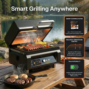 ASMOKE Essential Portable Wireless Pellet Smoker - Battery Powered 8-in-1 Mini BBQ Grill with Smart Temp V642-XFAS-GRL-GRY