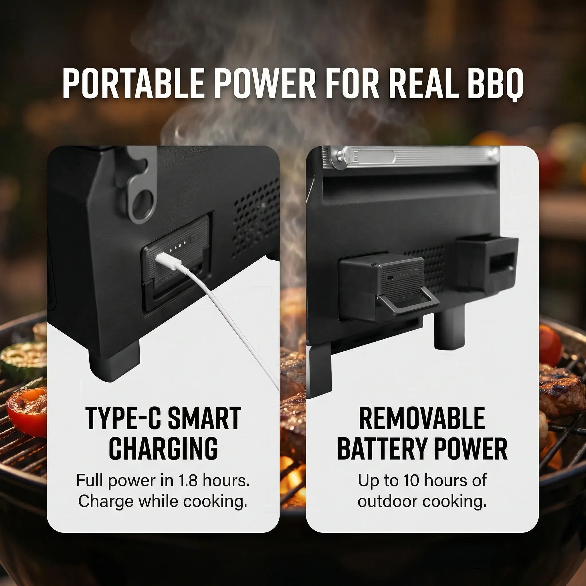 ASMOKE Essential Portable Wireless Pellet Smoker - Battery Powered 8-in-1 Mini BBQ Grill with Smart Temp V642-XFAS-GRL-GRY