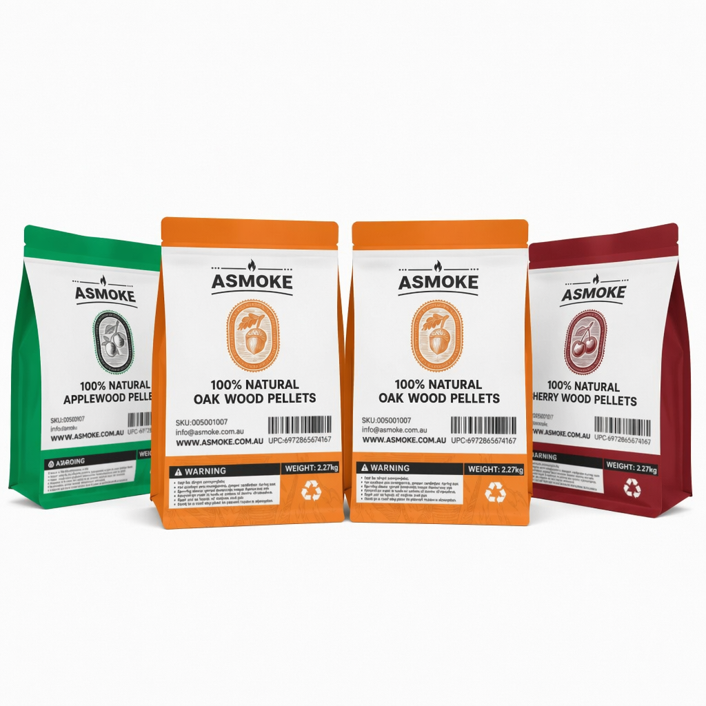 ASMOKE 4-Piece Premium Wood Pellet Variety Pack - Apple, Cherry & 2xOak (4 x 2.27kg Bags) V642-XFAS-MIX-WO-PEL-5LBS-AP-CHX1-OAKX2