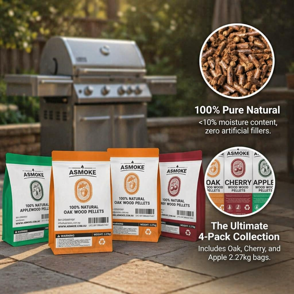 ASMOKE 4-Piece Premium Wood Pellet Variety Pack - Apple, Cherry & 2xOak (4 x 2.27kg Bags) V642-XFAS-MIX-WO-PEL-5LBS-AP-CHX1-OAKX2