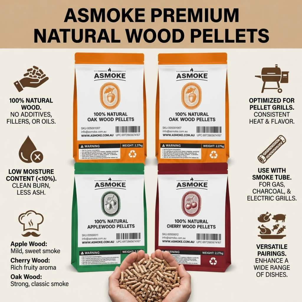 ASMOKE 4-Piece Premium Wood Pellet Variety Pack - Apple, Cherry & 2xOak (4 x 2.27kg Bags) V642-XFAS-MIX-WO-PEL-5LBS-AP-CHX1-OAKX2