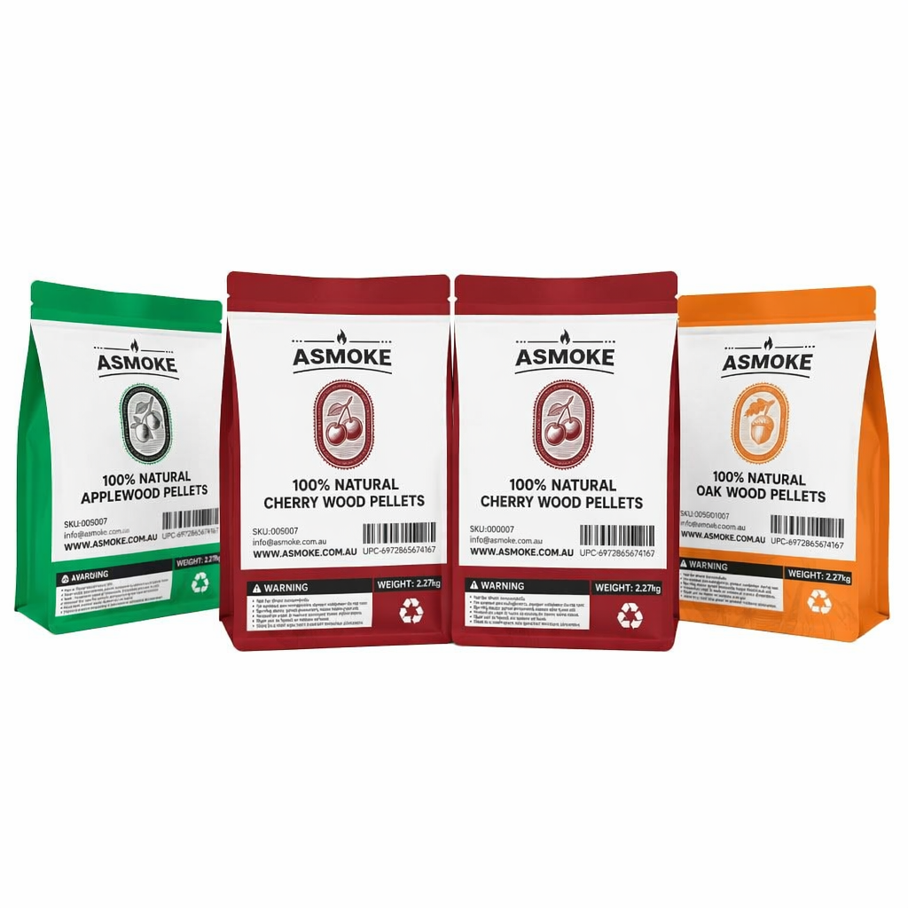 ASMOKE 4-Piece Premium Wood Pellet Variety Pack - Apple, Oak & 2x Cherry (4 x 2.27kg Bags) V642-XFAS-MIX-WO-PEL-5LBS-AP-OAKX1-CHX2