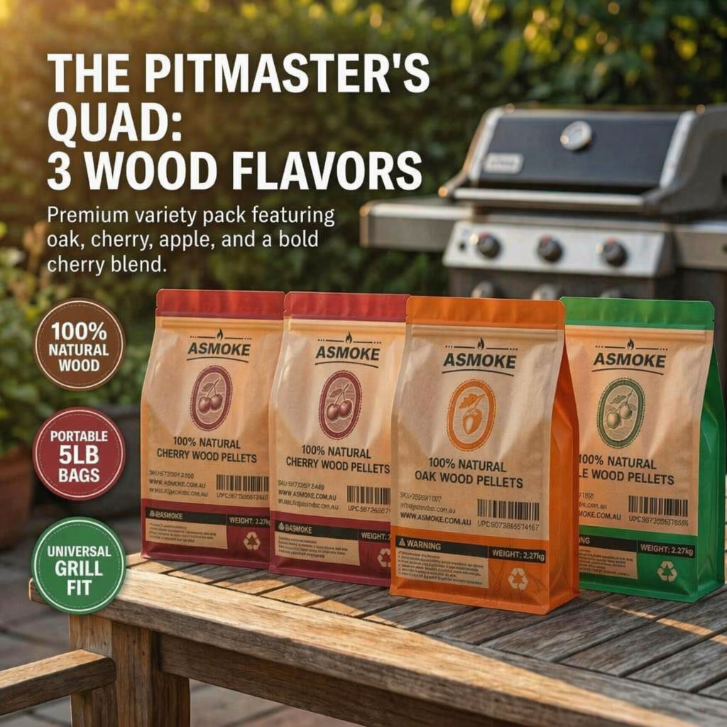 ASMOKE 4-Piece Premium Wood Pellet Variety Pack - Apple, Oak & 2x Cherry (4 x 2.27kg Bags) V642-XFAS-MIX-WO-PEL-5LBS-AP-OAKX1-CHX2