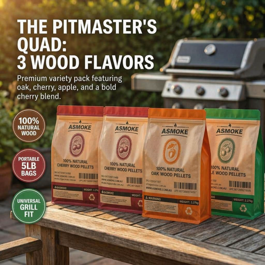 ASMOKE 4-Piece Premium Wood Pellet Variety Pack - Apple, Oak & 2x Cherry (4 x 2.27kg Bags) V642-XFAS-MIX-WO-PEL-5LBS-AP-OAKX1-CHX2