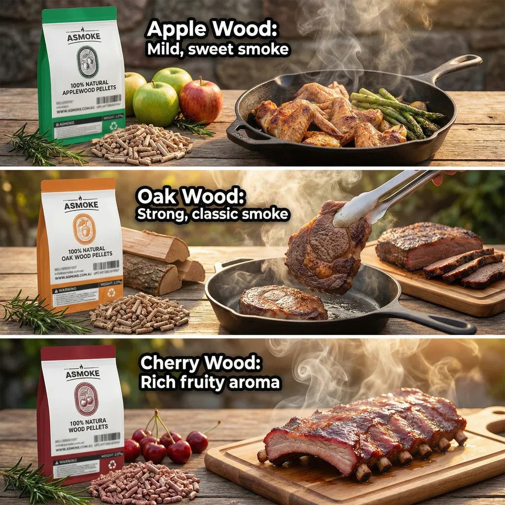 ASMOKE 4-Piece Premium Wood Pellet Variety Pack - Apple, Oak & 2x Cherry (4 x 2.27kg Bags) V642-XFAS-MIX-WO-PEL-5LBS-AP-OAKX1-CHX2