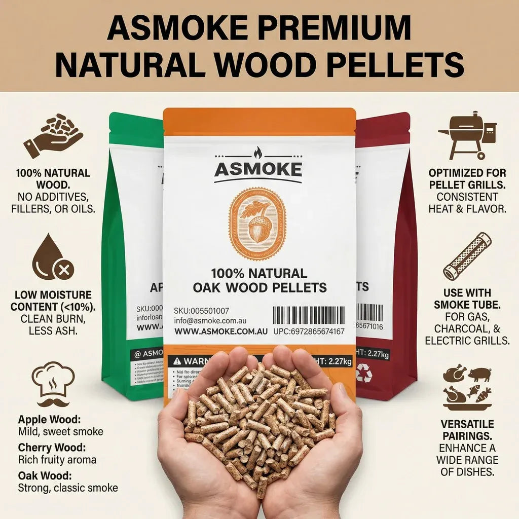 ASMOKE 4-Piece Premium Wood Pellet Variety Pack - Apple, Oak & 2x Cherry (4 x 2.27kg Bags) V642-XFAS-MIX-WO-PEL-5LBS-AP-OAKX1-CHX2
