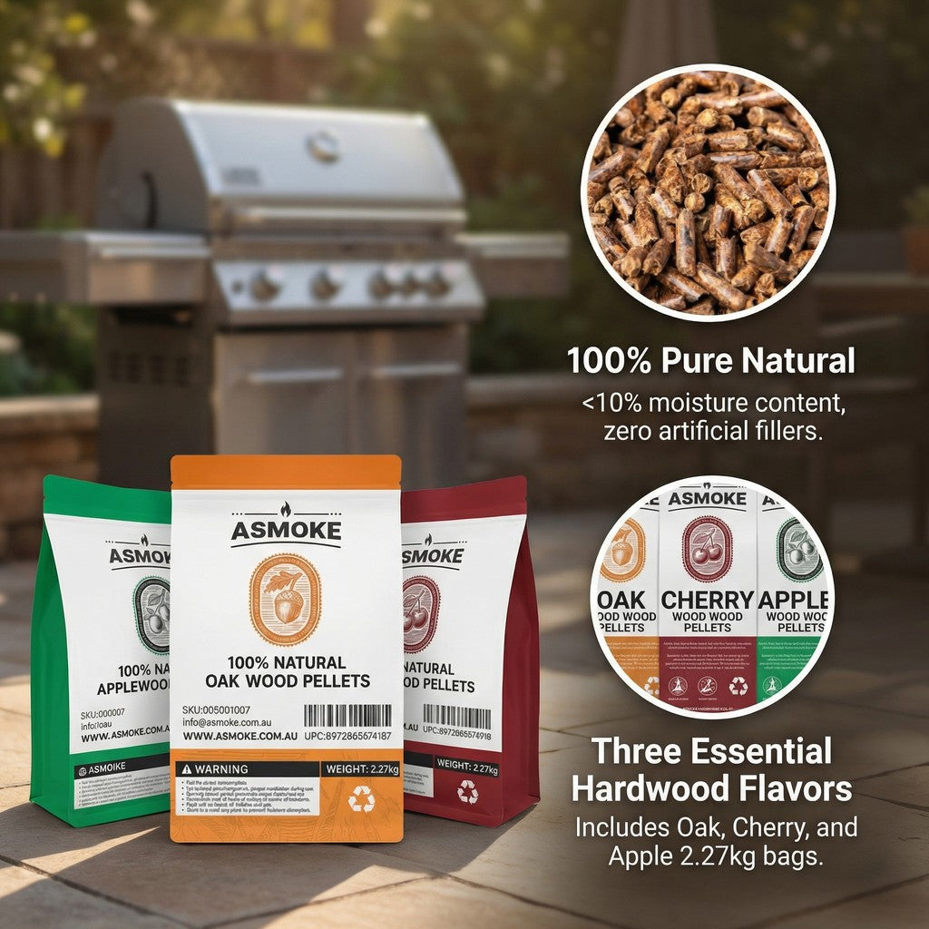 ASMOKE 3-Piece Premium Wood Pellet Variety Pack - Oak, Cherry & Apple (3 x 2.27kg Bags) V642-XFAS-MIX-WO-PEL-5LBSX3