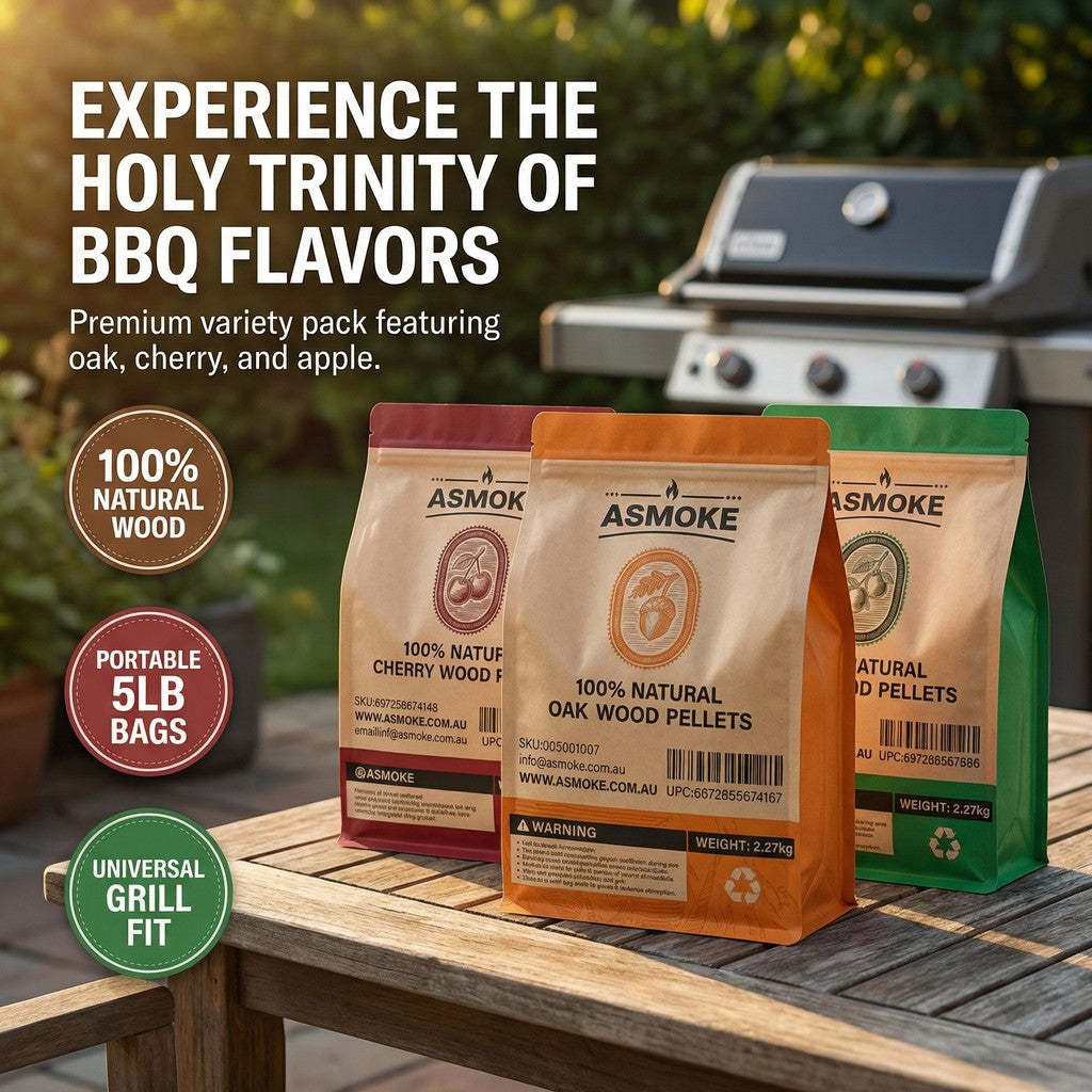 ASMOKE 3-Piece Premium Wood Pellet Variety Pack - Oak, Cherry & Apple (3 x 2.27kg Bags) V642-XFAS-MIX-WO-PEL-5LBSX3