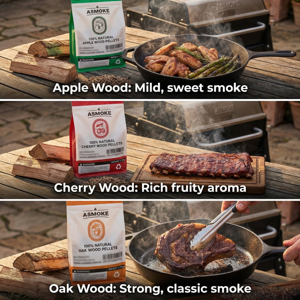 ASMOKE 3-Piece Premium Wood Pellet Variety Pack - Oak, Cherry & Apple (3 x 2.27kg Bags) V642-XFAS-MIX-WO-PEL-5LBSX3