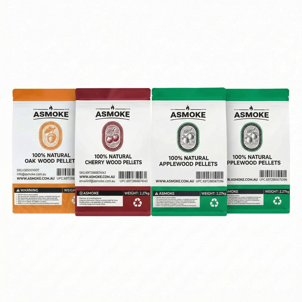 ASMOKE 4-Piece Premium Wood Pellet Variety Pack - Oak, Cherry & 2x Apple (4 x 2.27kg Bags) V642-XFAS-MIX-WO-PEL-5LBSX4