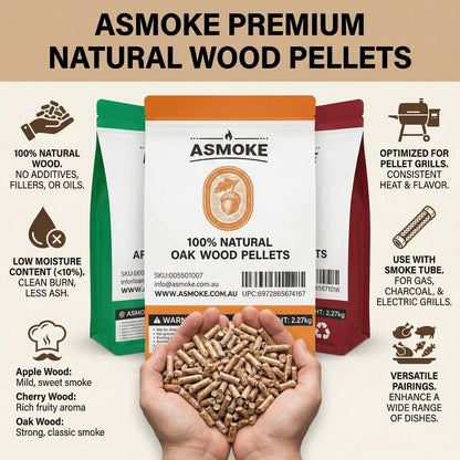 ASMOKE 4-Piece Premium Wood Pellet Variety Pack - Oak, Cherry & 2x Apple (4 x 2.27kg Bags) V642-XFAS-MIX-WO-PEL-5LBSX4