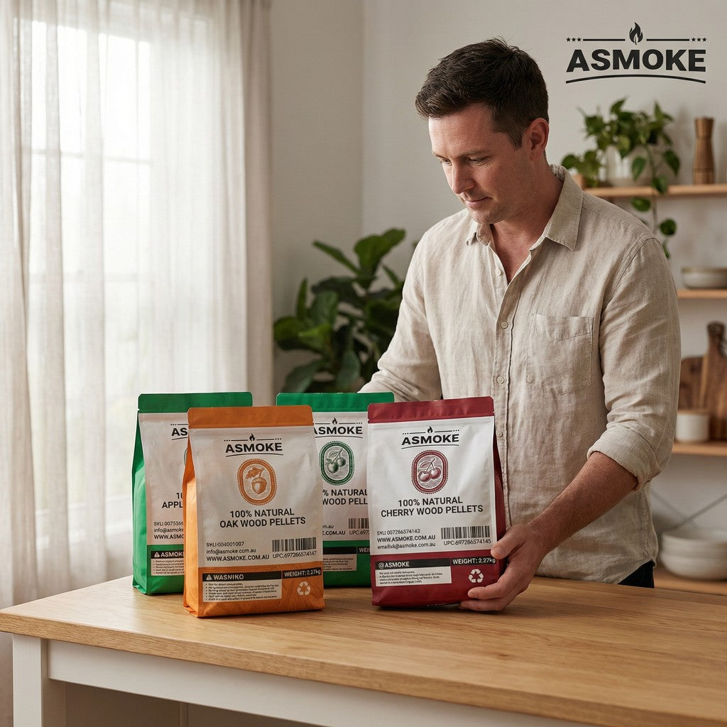 ASMOKE 4-Piece Premium Wood Pellet Variety Pack - Oak, Cherry & 2x Apple (4 x 2.27kg Bags) V642-XFAS-MIX-WO-PEL-5LBSX4
