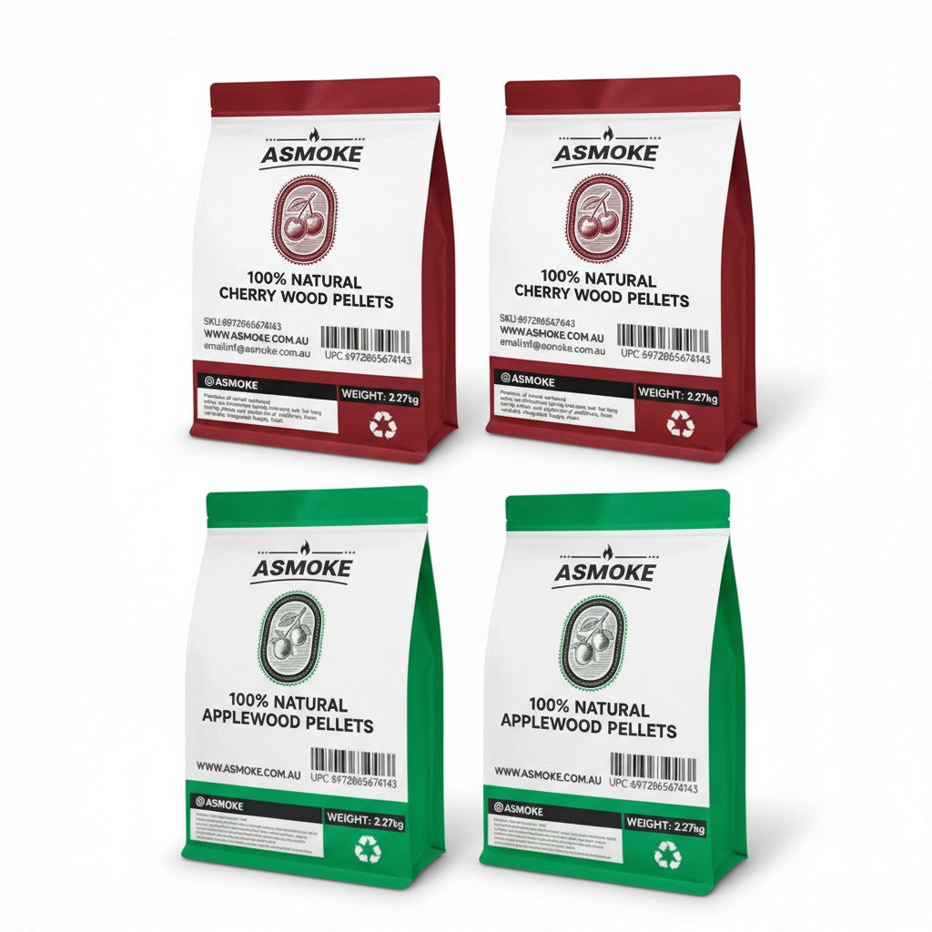 ASMOKE 20lbs (9kg) Wood Pellet Sampler Bundle - 2-Flavour Variety Pack (2x Cherry, 2x Apple) - Best for Pork, V642-XFAS-MIX-WO-PEL-AP-CH-5LBSX4