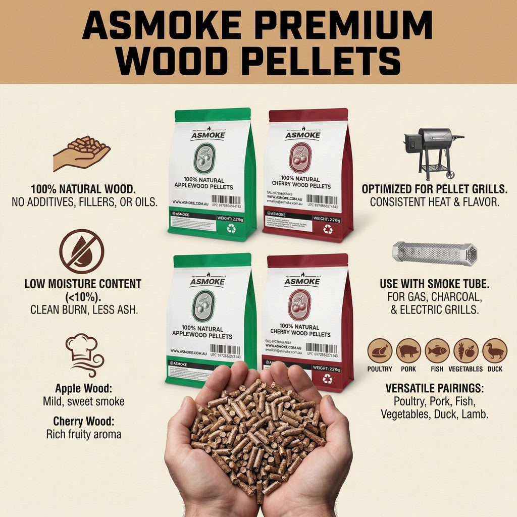 ASMOKE 20lbs (9kg) Wood Pellet Sampler Bundle - 2-Flavour Variety Pack (2x Cherry, 2x Apple) - Best for Pork, V642-XFAS-MIX-WO-PEL-AP-CH-5LBSX4