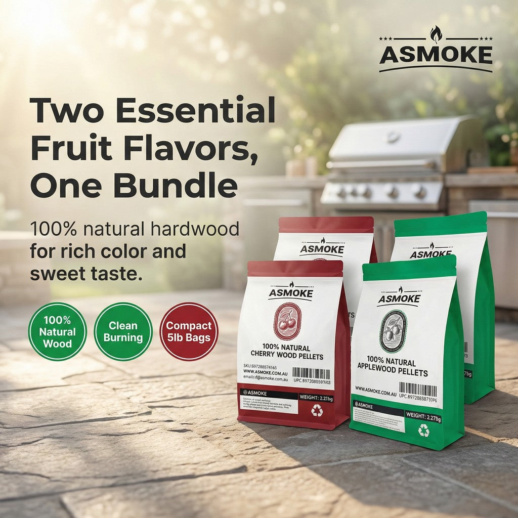 ASMOKE 20lbs (9kg) Wood Pellet Sampler Bundle - 2-Flavour Variety Pack (2x Cherry, 2x Apple) - Best for Pork, V642-XFAS-MIX-WO-PEL-AP-CH-5LBSX4