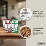 ASMOKE 20lbs (9kg) Wood Pellet Sampler Bundle - 2-Flavour Variety Pack (2x Cherry, 2x Apple) - Best for Pork, V642-XFAS-MIX-WO-PEL-AP-CH-5LBSX4