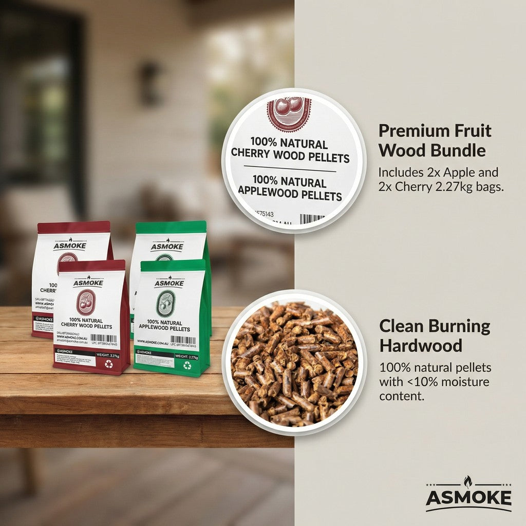ASMOKE 20lbs (9kg) Wood Pellet Sampler Bundle - 2-Flavour Variety Pack (2x Cherry, 2x Apple) - Best for Pork, V642-XFAS-MIX-WO-PEL-AP-CH-5LBSX4