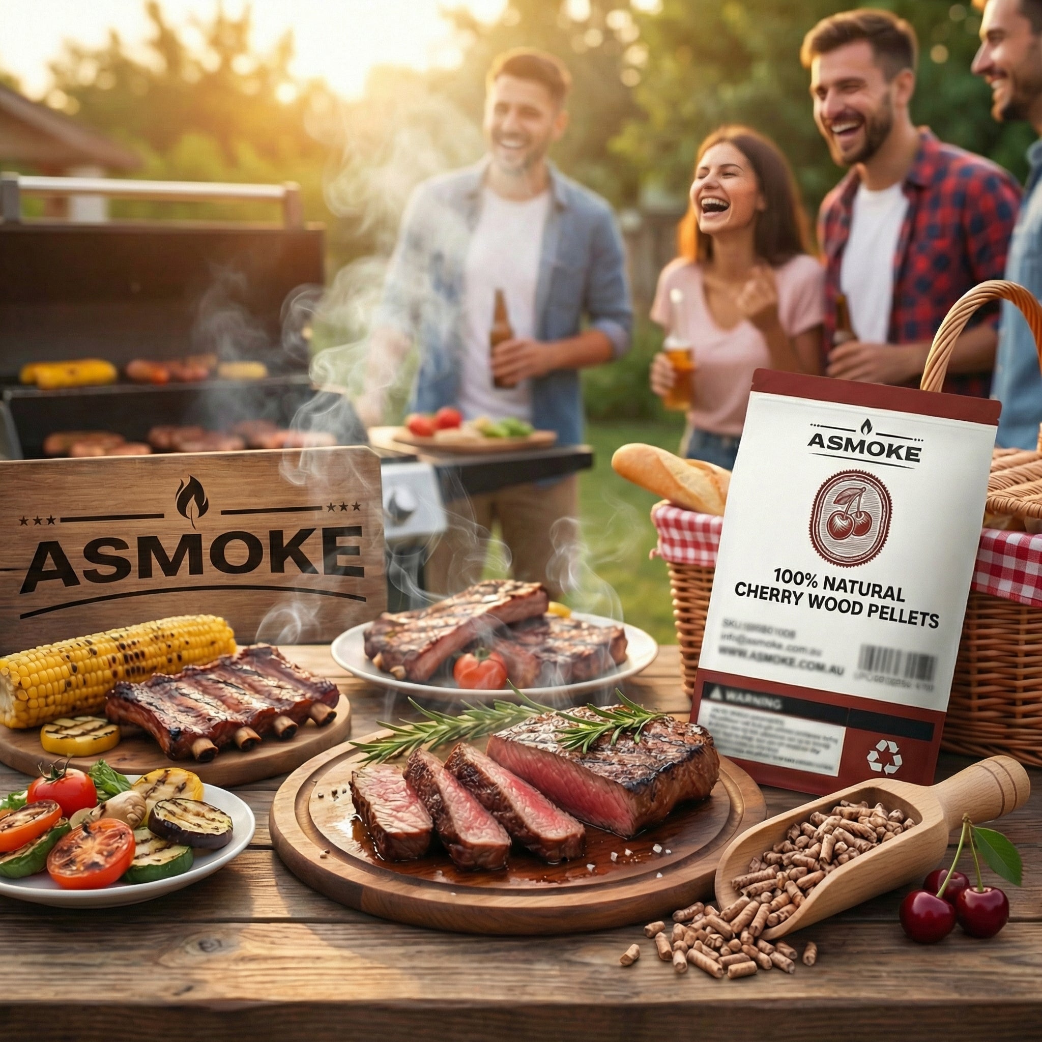 ASMOKE 20lbs (9kg) Wood Pellet Sampler Bundle - 2-Flavour Variety Pack (2x Cherry, 2x Apple) - Best for Pork, V642-XFAS-MIX-WO-PEL-AP-CH-5LBSX4