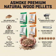 ASMOKE 4-Piece Premium Wood Pellet Variety Pack - Oak & Apple (2x Oak, 2x Apple) V642-XFAS-MIX-WO-PEL-AP-OAK-5LBSX4