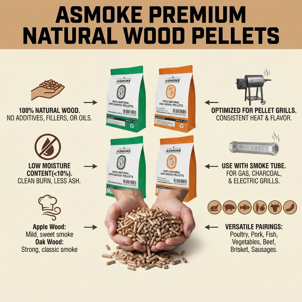 ASMOKE 4-Piece Premium Wood Pellet Variety Pack - Oak & Apple (2x Oak, 2x Apple) V642-XFAS-MIX-WO-PEL-AP-OAK-5LBSX4