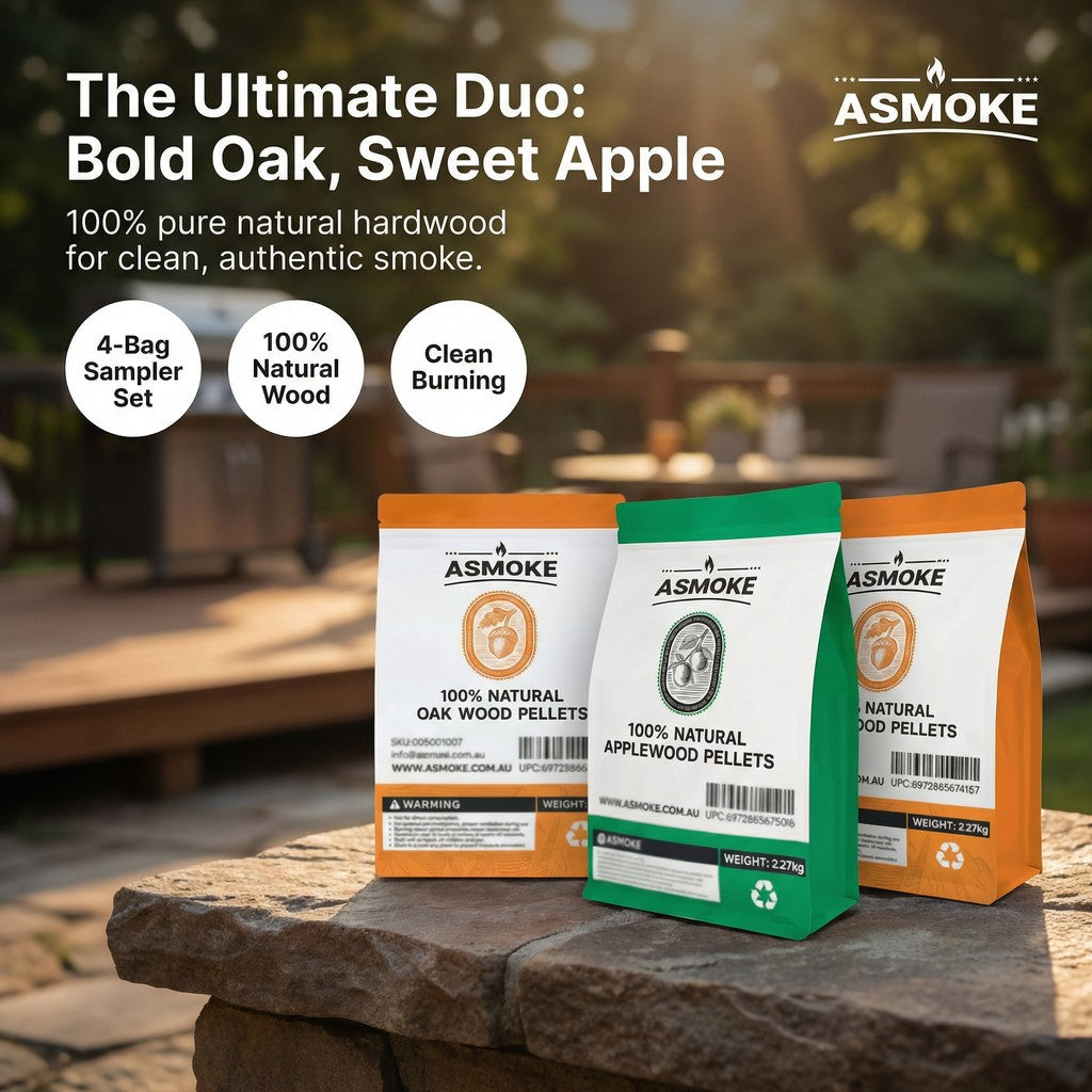ASMOKE 4-Piece Premium Wood Pellet Variety Pack - Oak & Apple (2x Oak, 2x Apple) V642-XFAS-MIX-WO-PEL-AP-OAK-5LBSX4