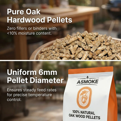 ASMOKE 100% Natural Premium Oak Wood BBQ Pellets for Smoker & Grill (9kg / 20lbs) x2 V642-XFAS-OAK-WO-PEL-20LBX2