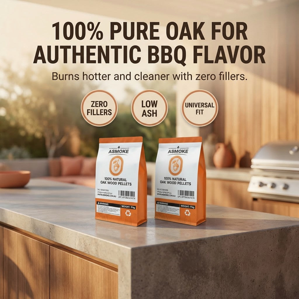 ASMOKE 100% Natural Premium Oak Wood BBQ Pellets for Smoker & Grill (9kg / 20lbs) x2 V642-XFAS-OAK-WO-PEL-20LBX2