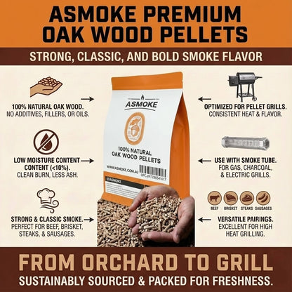 ASMOKE 100% Natural Premium Oak Wood BBQ Pellets for Smoker & Grill (9kg / 20lbs) x2 V642-XFAS-OAK-WO-PEL-20LBX2