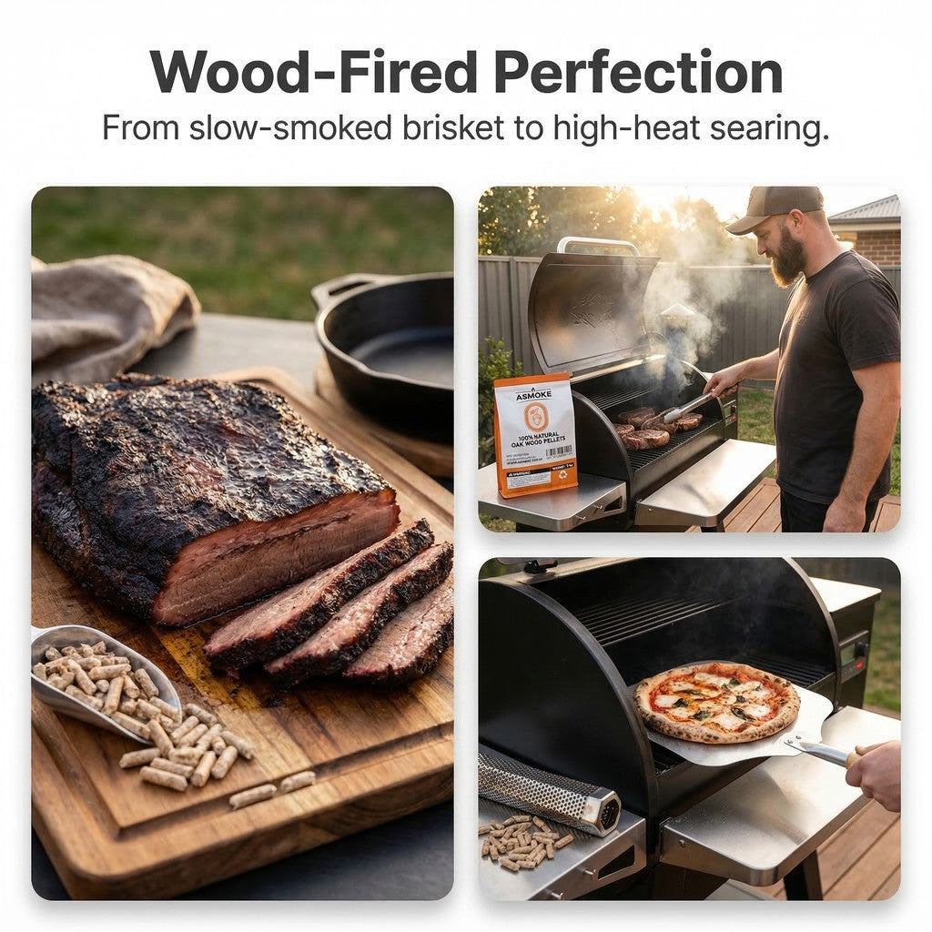 ASMOKE 100% Natural Premium Oak Wood BBQ Pellets for Smoker & Grill (9kg / 20lbs) x2 V642-XFAS-OAK-WO-PEL-20LBX2