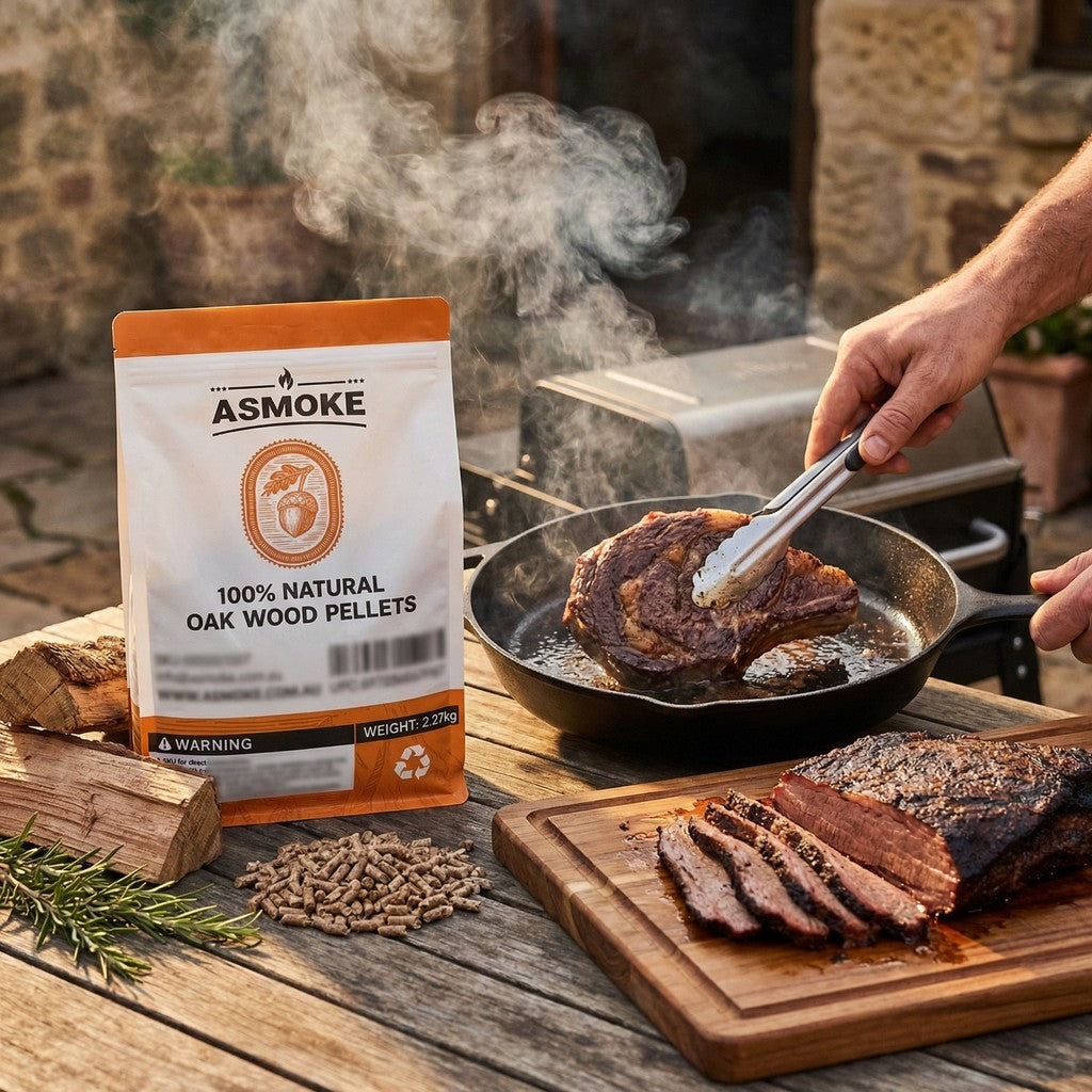 ASMOKE 19kg (40lbs) Premium Oak Wood BBQ Smoker Pellets Bulk Bundle (8 x 2.27kg Bags) V642-XFAS-OAK-WO-PEL-5LBSX8