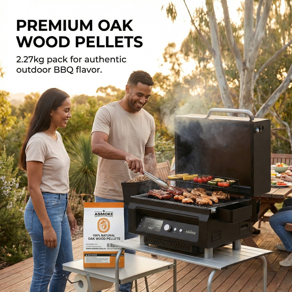 ASMOKE 19kg (40lbs) Premium Oak Wood BBQ Smoker Pellets Bulk Bundle (8 x 2.27kg Bags) V642-XFAS-OAK-WO-PEL-5LBSX8