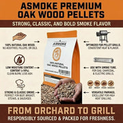ASMOKE 19kg (40lbs) Premium Oak Wood BBQ Smoker Pellets Bulk Bundle (8 x 2.27kg Bags) V642-XFAS-OAK-WO-PEL-5LBSX8