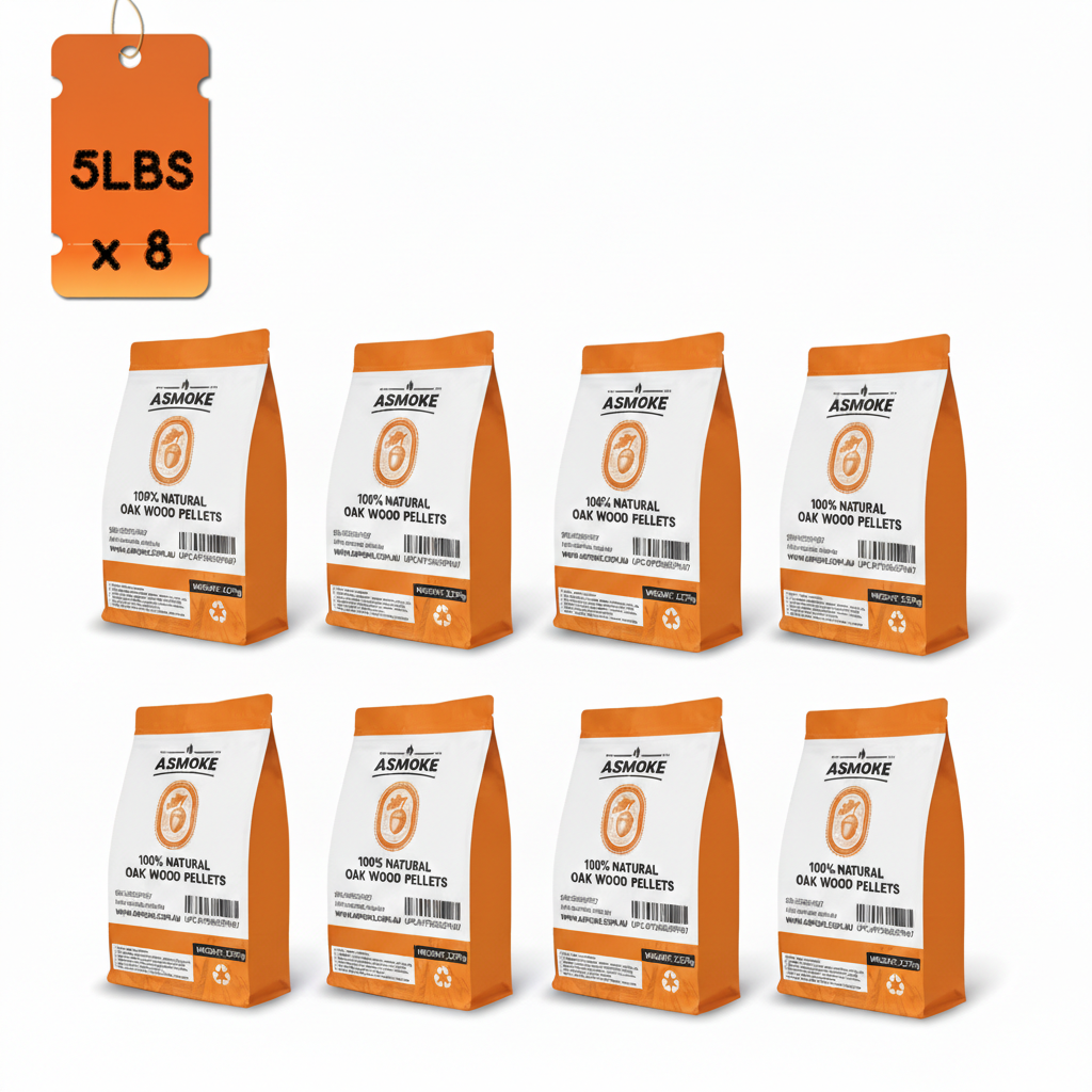 ASMOKE 19kg (40lbs) Premium Oak Wood BBQ Smoker Pellets Bulk Bundle (8 x 2.27kg Bags) V642-XFAS-OAK-WO-PEL-5LBSX8