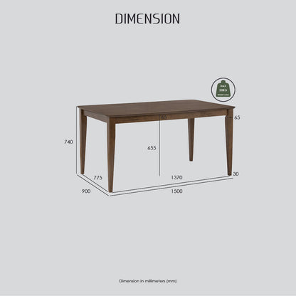 Allergo Dining Table 150cm Timber Dining Table - Cocoa V656-145077