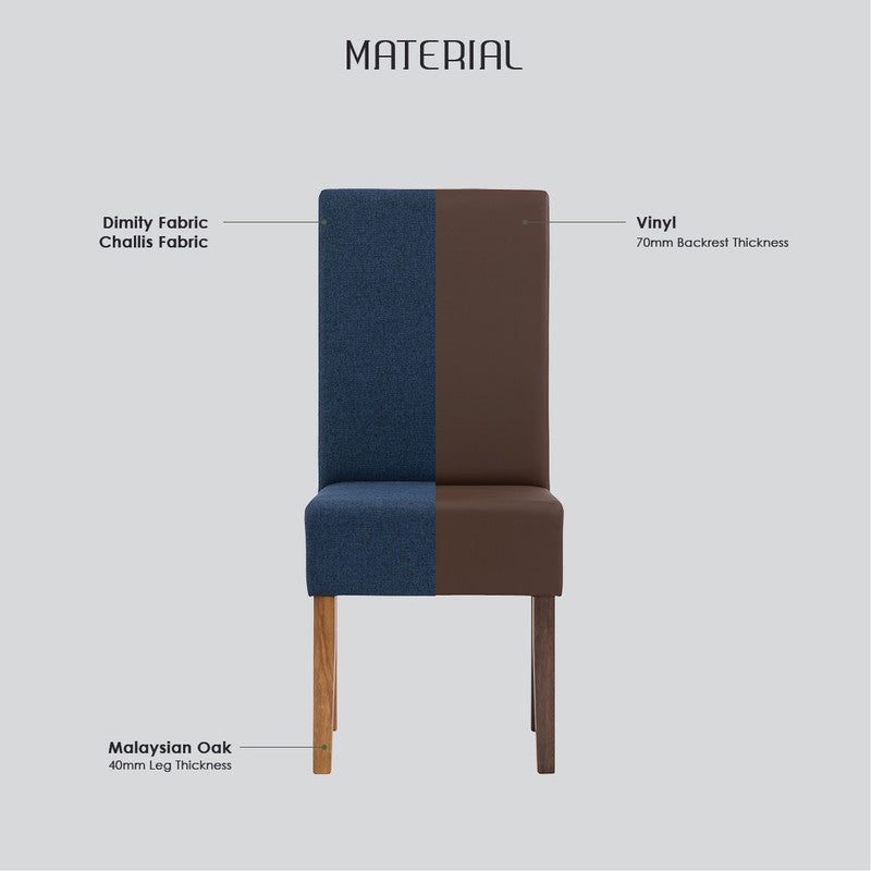 Mesi Dining Chair x2 - Natural Colour Legs Blue Colour Challis Fabric Upholstery V656-241342